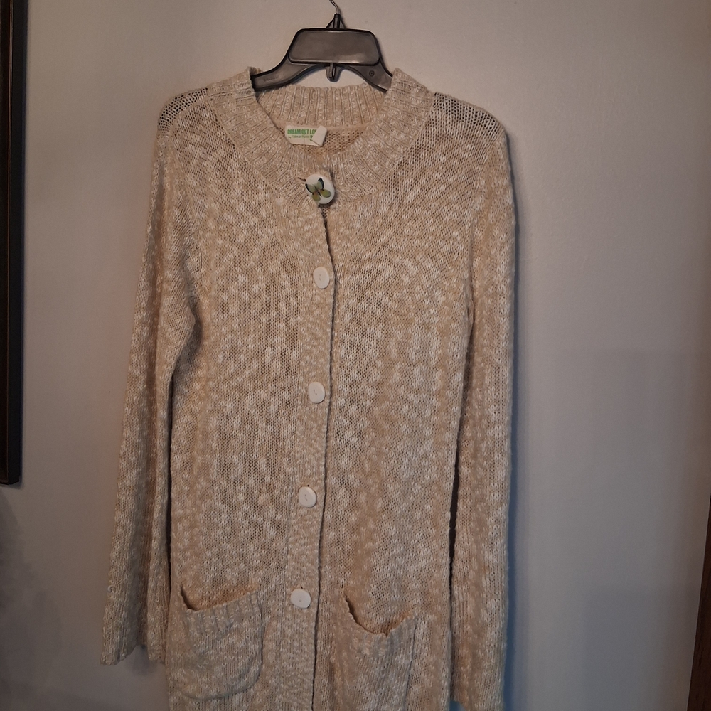 Light Beige Button-Front Women's Cardigan Sweater